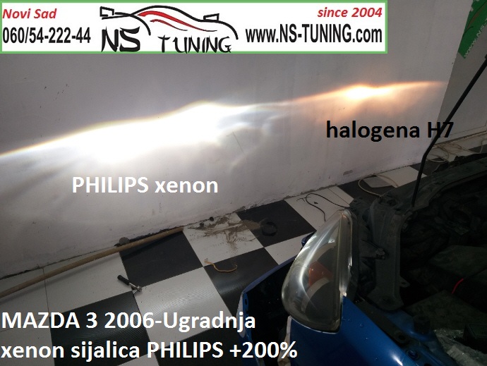 mazda 3 2006 ugradnja xenon sijalica h7 novi sad beograd ns tuning canbus trafo 6000k